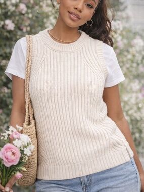 Spring Cream Knit Tank Top | Lightweight Sleeveless  XS Minimal Chic